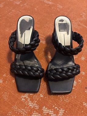Dolce Vita Black Braided Double-Strap Square-Toe Slides